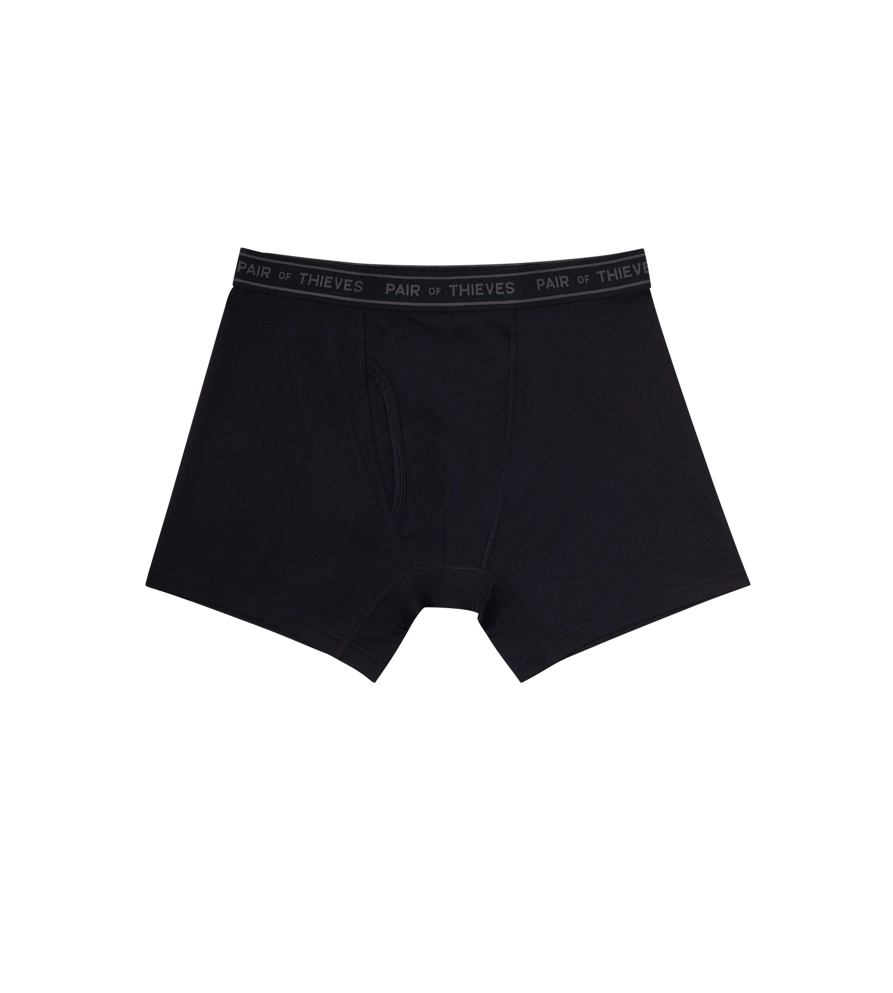 Black boxer briefs on a white background