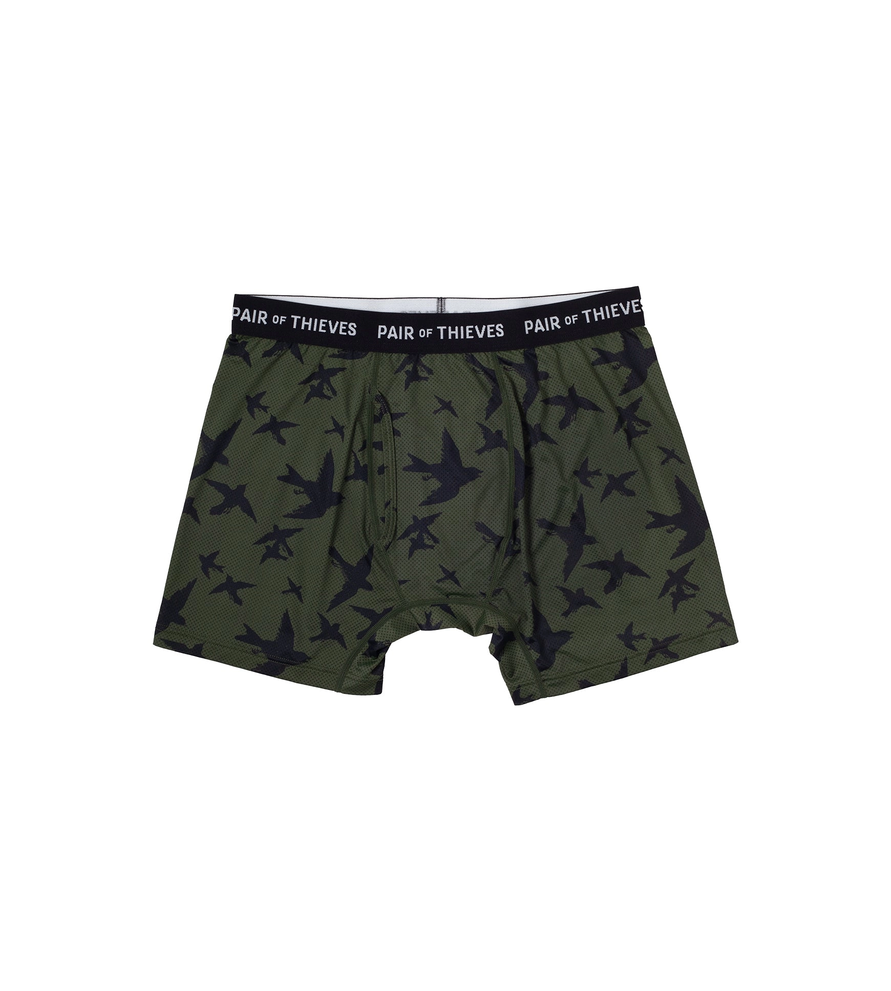 Olive boxer briefs with a bird print