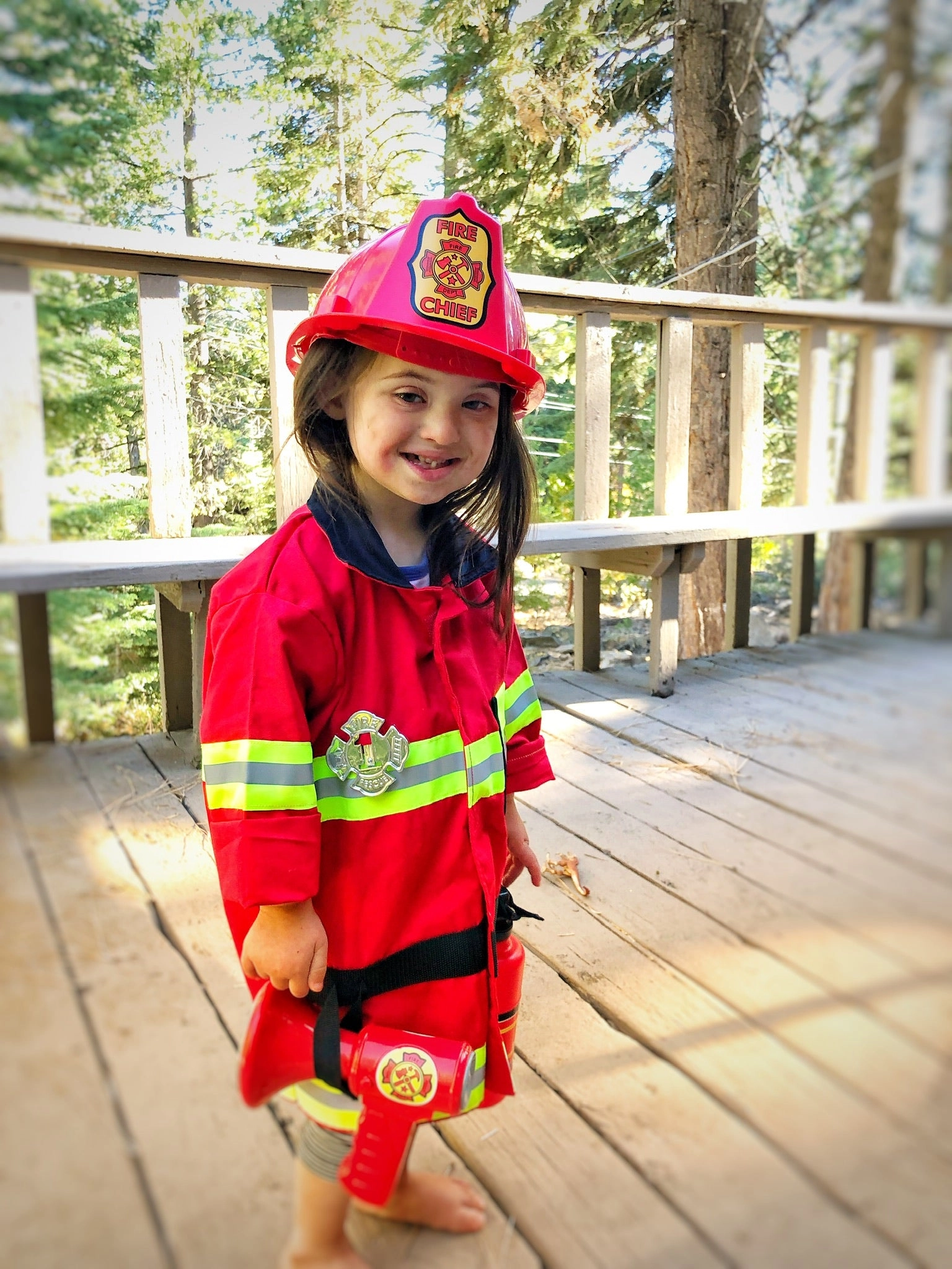 Ayala in a red firefighter costume